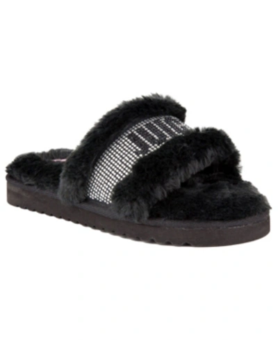 Juicy Couture Women's Steady Faux Fur Sandal Slide Women's Shoes In Black