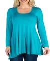 24seven Comfort Apparel Long Sleeve Solid Color Swing Style Flared Tunic Top In Light Green