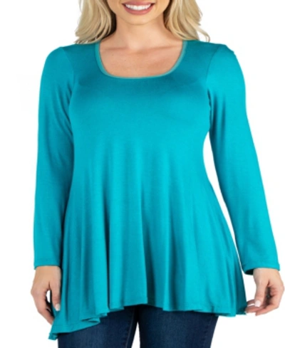 24seven Comfort Apparel Women's Long Sleeve Swing Style Flared Tunic Top In Light Green