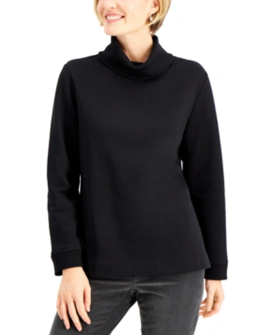 Karen Scott Women's Fleece Turtleneck Sweater, Created For Macy's In Deep Black