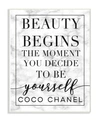 STUPELL INDUSTRIES BEAUTY BEGINS ONCE YOU DECIDE TO BE YOURSELF WHITE MARBLE TYPOGRAPHY WALL PLAQUE ART, 13" L X 19" H
