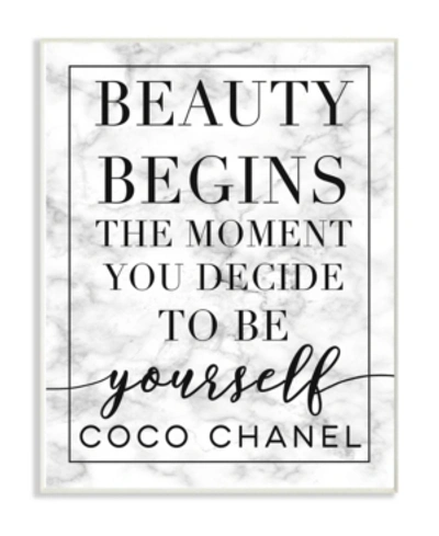 Stupell Industries Beauty Begins Once You Decide To Be Yourself White Marble Typography Wall Plaque Art, 13" L X 19" H In Multi