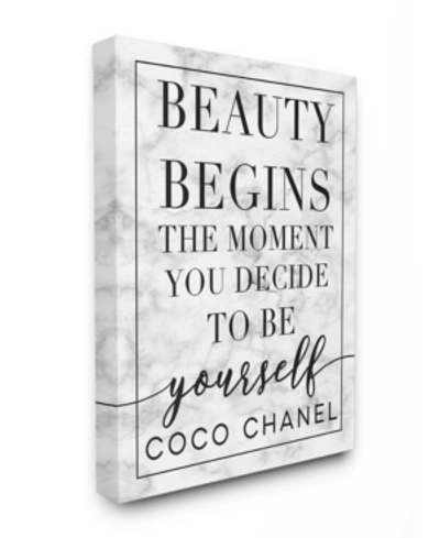 Stupell Industries Beauty Begins Once You Decide To Be Yourself White Marble Typography Canvas Wall Art, 24" L X 30" H In Multi
