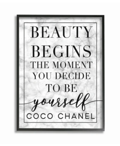 Stupell Industries Beauty Begins Once You Decide To Be Yourself White Marble Typography Framed Texturized Art, 11" L X In Multi