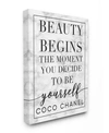 STUPELL INDUSTRIES BEAUTY BEGINS ONCE YOU DECIDE TO BE YOURSELF WHITE MARBLE TYPOGRAPHY CANVAS WALL ART, 30" L X 40" H