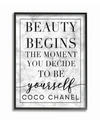 STUPELL INDUSTRIES BEAUTY BEGINS ONCE YOU DECIDE TO BE YOURSELF WHITE MARBLE TYPOGRAPHY FRAMED TEXTURIZED ART, 16" L X 