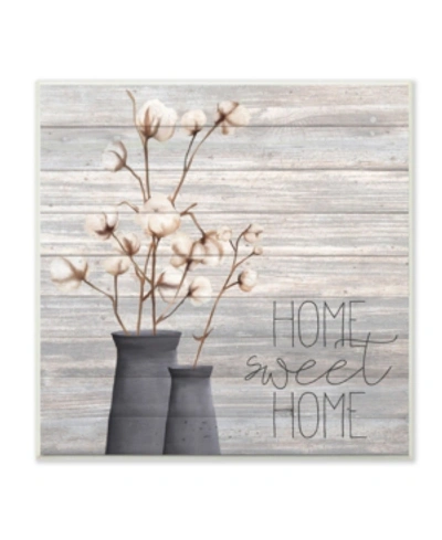 Stupell Industries Gray Home Sweet Home Cotton Flowers In Vase Wall Plaque Art, 12" L X 12" H In Multi