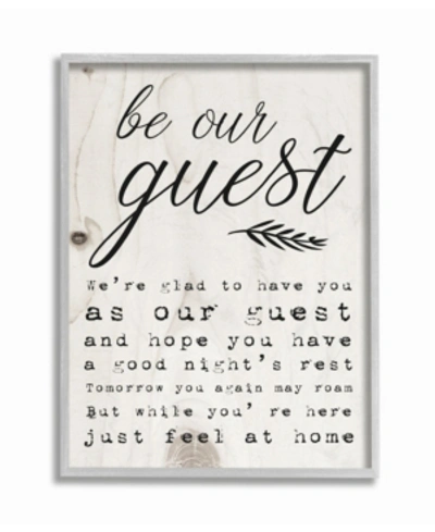 Stupell Industries Be Our Guest Poem Cursive Gray Framed Texturized Art, 11" L X 14" H In Multi