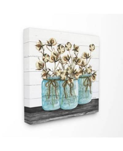 Stupell Industries Cotton In Mason Jars Rustic Illustration Planked Look, 30" L X 30" H In Multi