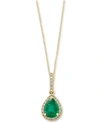 Effy Collection Effy Emerald (7/8 Ct. T.w.) & Diamond (1/8 Ct. T.w.) 18" Pendant Necklace In 14k Gold In Emerald