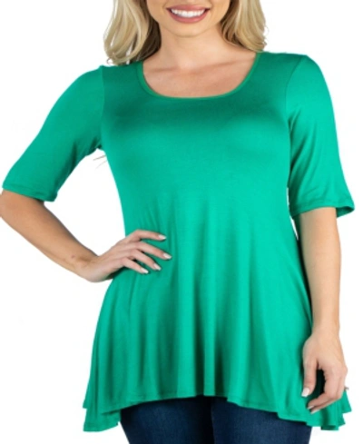 24seven Comfort Apparel Elbow Sleeve Swing Tunic Top For Women In Green