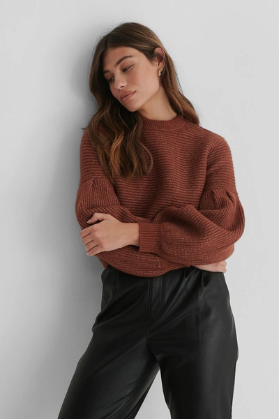 The Fashion Fraction X Na-kd Dropped Puffy Sleeve Knitted Sweater - Red In Rust