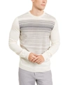 ALFANI MEN'S MERINO BLEND STRIPE CREWNECK SWEATER, CREATED FOR MACY'S