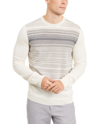 Alfani Men's Merino Blend Stripe Crewneck Sweater, Created For Macy's In Light Grey