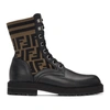 FENDI BLACK & BROWN 'FOREVER FENDI' LACE-UP BOOTS