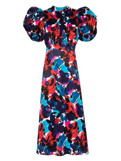 Rotate Birger Christensen Women's Dawn Puff-sleeve Printed Crepe De Chine Midi Dress In Multicolor