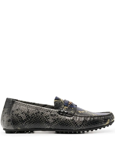 Versace Snakeskin-effect Medusa Head Loafers In Black