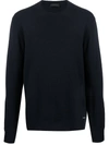 Prada Logo Patch Silk Crewneck Sweater In Blue