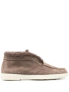 SANTONI SHEARLING-TRIM SUEDE LOAFERS