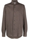 Orian Spread Collar Piqué Shirt In Brown