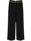Moschino Cropped Chain-trimmed Stretch-crepe Wide-leg Pants In Black