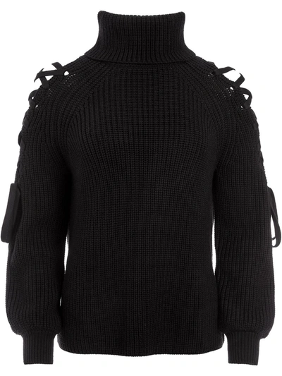 Alice And Olivia Lace-up Roll Neck Jumper In Black