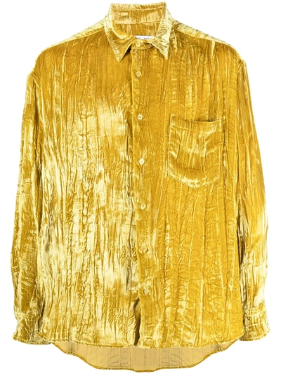 Cmmn Swdn Cedric Crinkled Velvet-style Shirt In Gold