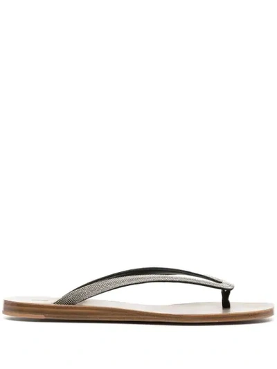 Brunello Cucinelli Crystal-embellished Thong-strap Sandals In Black