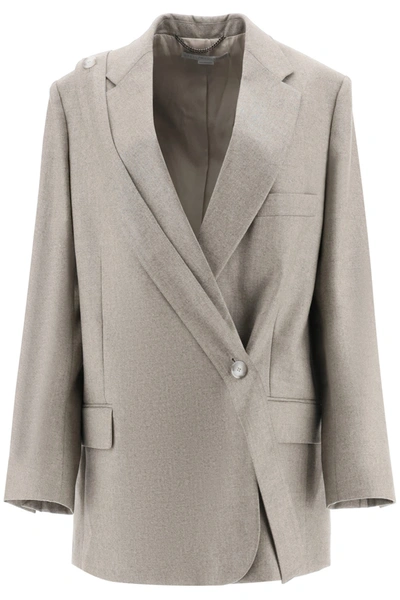 Stella Mccartney Double Breasted Melange Wool Blazer In Beige,grey