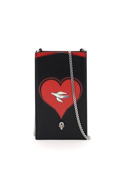 Alexander Mcqueen Skull And Heart-print Chain-strap Phone Case In Black