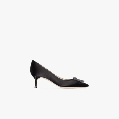 Manolo Blahnik Hangisi 50 Satin Pumps With Fmc Crystal Buckle In Black