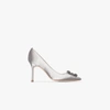 MANOLO BLAHNIK GREY HANGISI 90 SATIN PUMPS,9XX066315365118