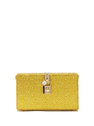 Dolce & Gabbana Dolce Box Clutch With Heat-applied Rhinestones In Yellow