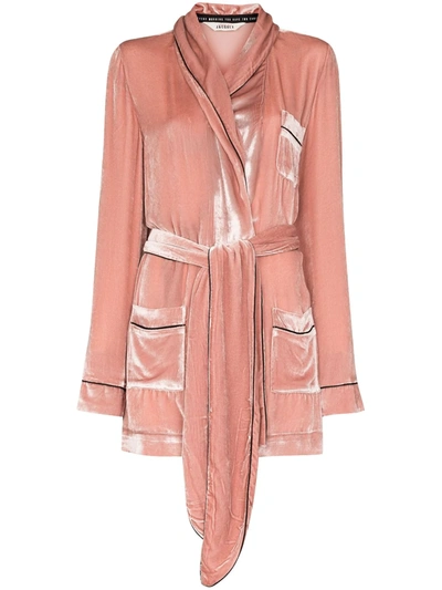 Sleeping With Jacques The Bon Vivant Belted Piped Velvet Dressing Gown In Pink