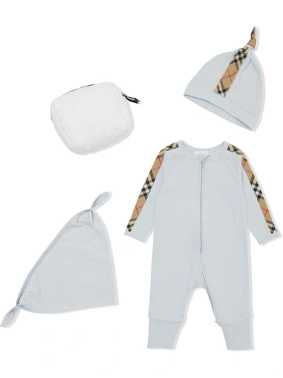 Burberry Babies' Three-piece Check-trim Set In Blue