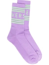 Versace Purple & Green 1990s' Vintage Logo Socks In Purple