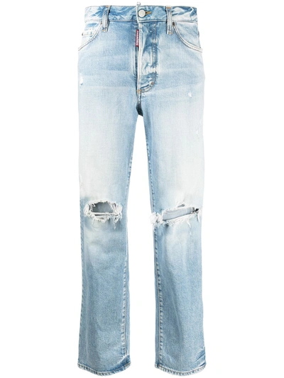 Dsquared2 Distressed Straight-leg Jeans In Blue