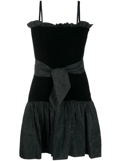 Pre-owned Saint Laurent Velvet Effect Tie Waist Dress In Black