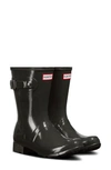 Hunter Original Short Adjustable Back Gloss Waterproof Rain Boot In Tarn