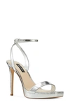 Nine West Women's Zadie Ankle Strap Dress Sandals Women's Shoes In Silver Snake