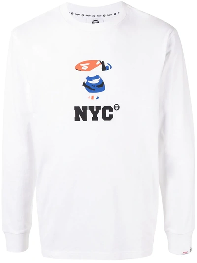 Aape By A Bathing Ape Nyc Print Long-sleeve Shirt In White