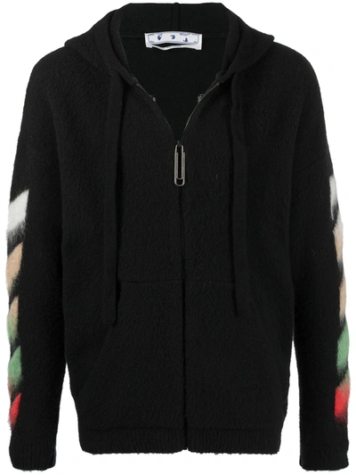 Off-white Men's Brushed Arrows Full-zip Hooded Sweater In Black