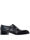 SANTONI DOUBLE-STRAP LEATHER MONK SHOES