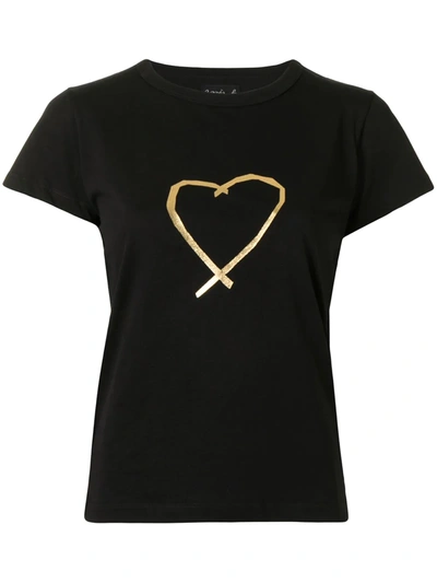 Agnès B. Heart Print Round Neck T-shirt In Black