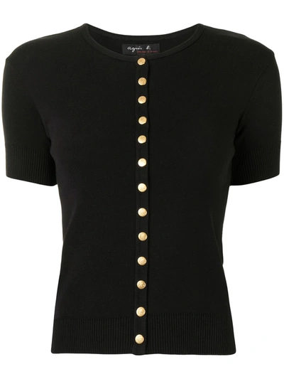 Agnès B. Short-sleeved Cotton Cardigan In Black