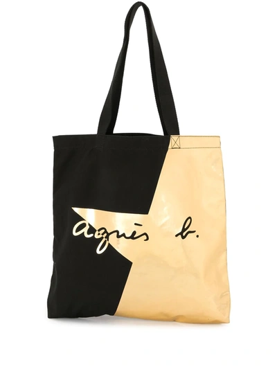Agnès B. Star Print Cotton Tote Bag In Gold