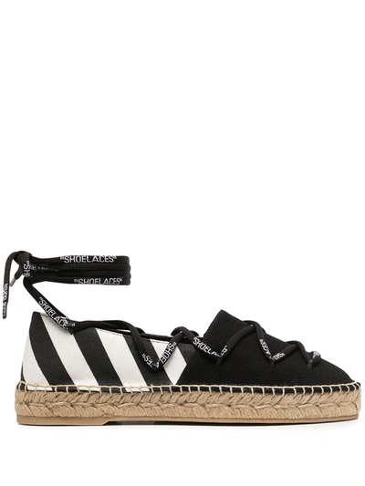 Off-white Canvas Laces Flat Espadrillas Beige Bla In Beige