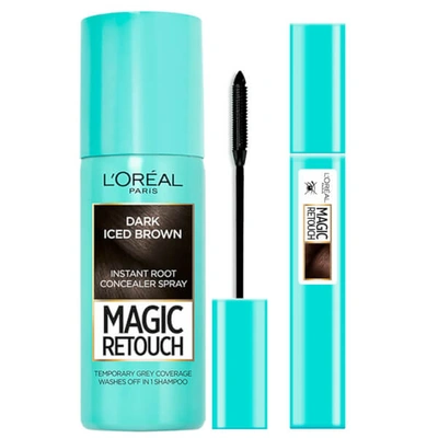 L'oréal Paris Magic Retouch Dark Iced Brown 75ml & Precision Instant Grey Concealer Brush Set