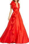 MAC DUGGAL RUFFLE DETAIL RUCHED CHIFFON BALLGOWN,48856