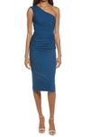 Dress The Population Martine Stretch Crepe One-shoulder Dress In Peacock